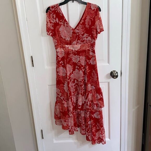 INC International Concepts printed flutter sleeve asymmetrical dress size 4P - Picture 2 of 14